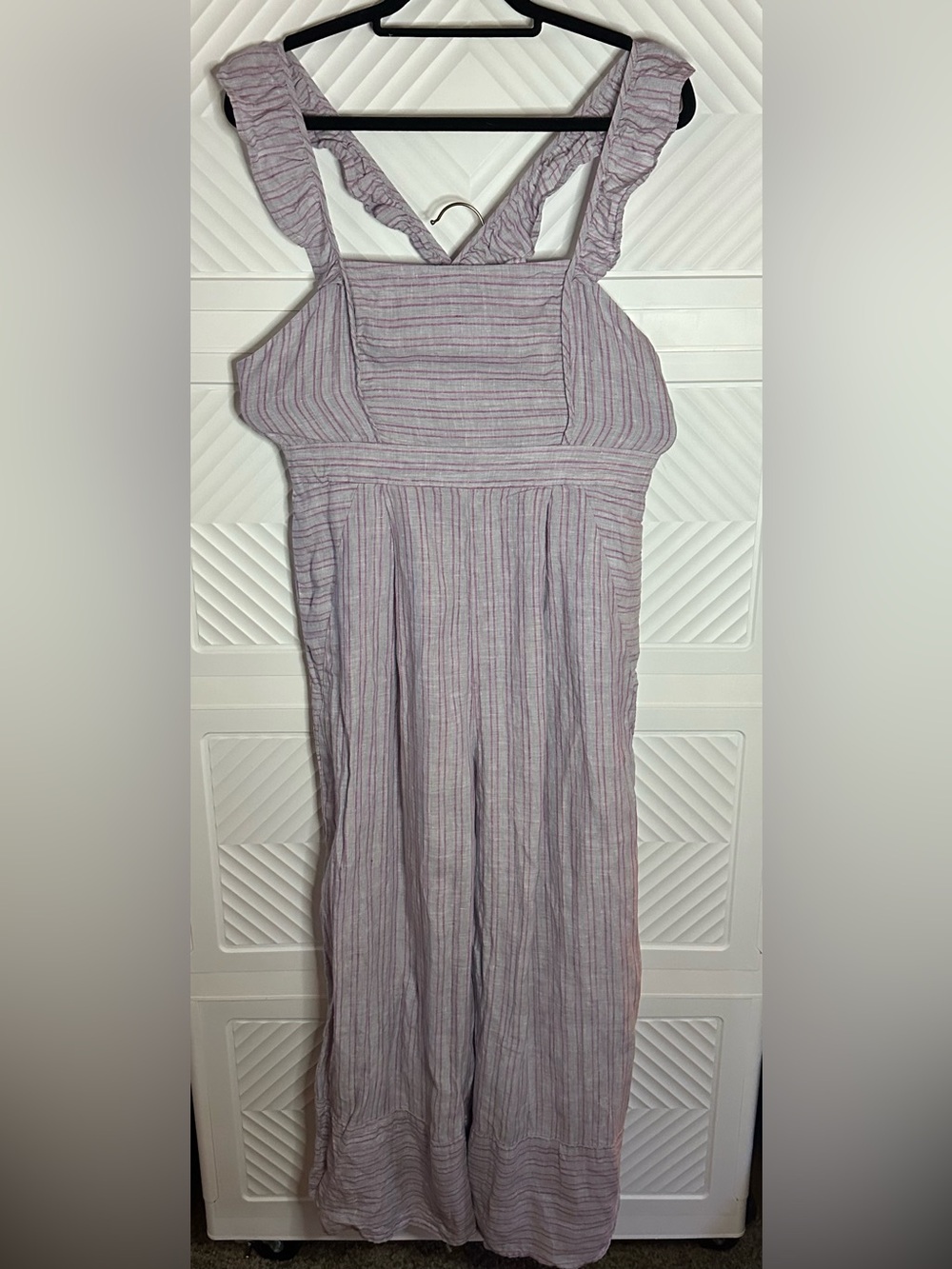 elevenses Pink and Gray Striped Sleeveless Jumpsuit 100% Linen